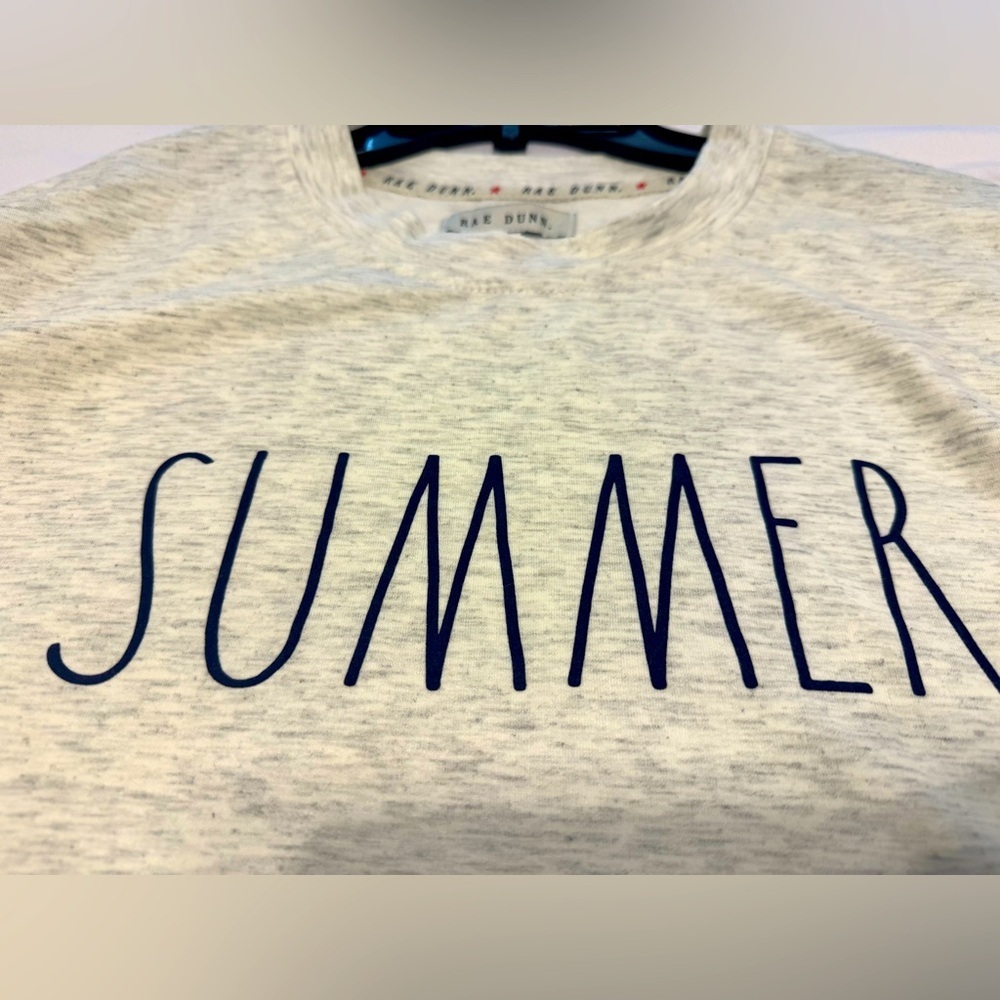 Rae Dunn Pullover Sweater Womens White Crewneck Sweatshirt SUMMER Lightweight